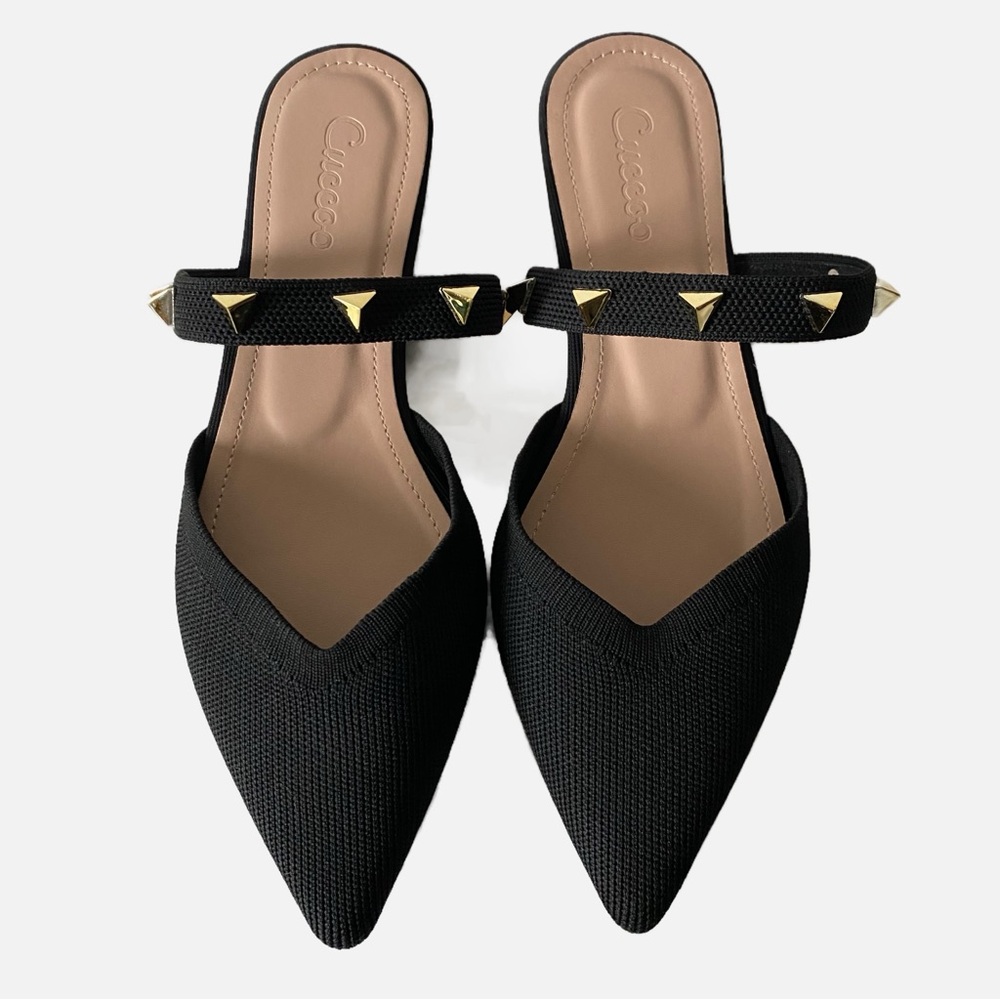 Black Studded Pointed Toe Flats - Cuccoo